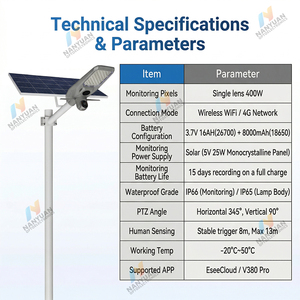 Lampadaires solaires intégrés avec caméra <span class=keywords><strong>CCTV</strong></span>, batterie 40Ah, 3 objectifs, 4MP, couleur intégrale, PTZ, étanches, pour extérieur - Product Image 6