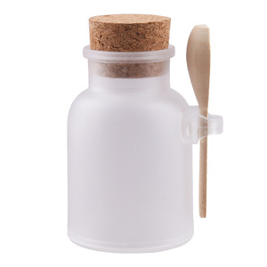 Eco Friendly <b>100ml</b> 200ml ABS Bath Salt Plastic <b>Bottle</b> Matte Round Shape with Wooden Cork Cap and Spoon for Skin Care - Product Image 4