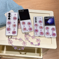 Coque de téléphone élégante effet gelée, fleurs et perles, transparente et scintillante pour Samsung Galaxy Z Fold 7-4, avec dragonne perlée pour Z Flip 7-3