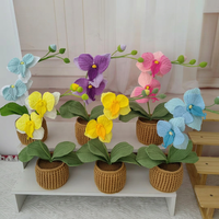 Anggrek Phalaenopsis Rajutan Benang Bordir Kustom Kelas Atas, Pot Bunga Rajut Tangan untuk Dekorasi Rumah, Pernikahan, Liburan, dan Hadiah