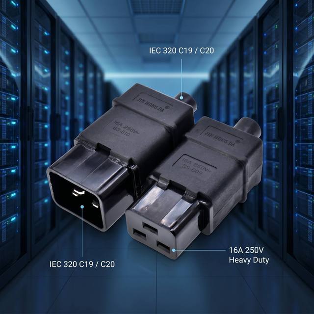IEC C19 C20 AC Rewireable Connector 16A 250V Heavy Duty Black CE Certified for Ai Data Center Computer Rooms PDU Power