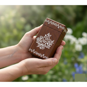 Certified Grade Wood Cremation Urn <b>Box</b> with Elegant Floral Design <b>Memorial</b> Ashes Urn for Adults Uses By Exporters - Product Image 1