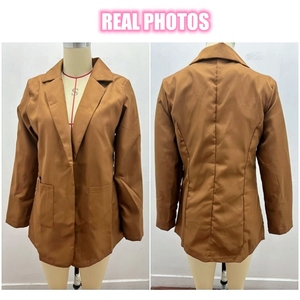 Cappotto Blazer Casual taglie forti da <span class=keywords><strong>donna</strong></span> per la <span class=keywords><strong>primavera</strong></span> autunno in tinta unita con risvolto in tinta unita con Cardigan a tasche - Product Image 6