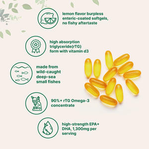 Capsules de gel molle d'<span class=keywords><strong>huile</strong></span> de poisson oméga-3 pour adultes OEM/ODM, saveur citron frais, vitamine D3, 60 unités pour la santé - Product Image 2