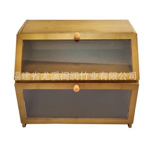 Boîte à pain en bambou à double couche avec fenêtre transparente pour le stockage des aliments - Product Image 2