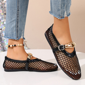 Nuove <span class=keywords><strong>Ballerine</strong></span> Estive con Design Moderno, Fodera in PU, Tomaia in Rete, Suola in Gomma, Tendenza Moda con <span class=keywords><strong>Cinturino</strong></span> a Fibbia per Donna, per Uso Esterno in Primavera - Product Image 2