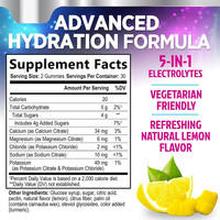 Gummies d'hydratation électrolytique 5-en-1 saveur citron, marque privée OEM/ODM, complément nutritionnel sportif pour l'endurance et la récupération