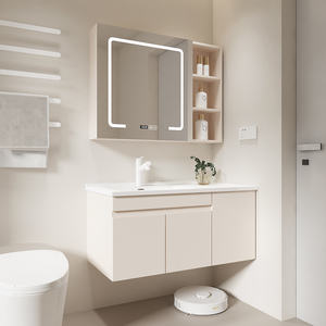 2025 Hot Selling LED Bathroom Vanity with Mirror <b>Waterproof</b> Modern Cabinet Ceramic Sink Soft Close New white Luxury - Product Image 4