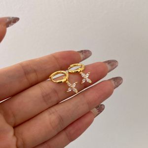 Dylam Delicate Simplicity Design Women Fine Jewelry S925 <b>Silver</b> 5A Zirconia Marquise Stone Flower Pendant Dangle <b>Hoop</b> Earrings - Product Image 4