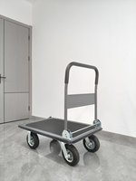 Carretilla de Mano Plana con Marco de Metal Gris, Mango Plegable, Carretilla Industrial