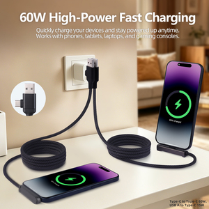 Câble de charge rapide magnétique 60W avec support de téléphone pour iPhone 17, <span class=keywords><strong>tablette</strong></span> <span class=keywords><strong>Huawei</strong></span>, jeux mobiles – Câble de charge rapide USB-C 2-en-1 - Product Image 5