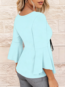 เสื้อกล้ามทรงวีคอพิมพ์ลายสก็อตแขนสั้นสำหรับผู้หญิง แบรนด์ SWEET BABE แขนสามส่วน ชายเสื้อไม่สมมาตร เป็นมิตรต่อสิ่งแวดล้อม - Product Image 5