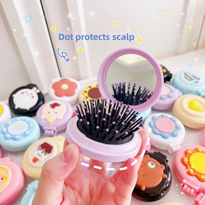 Peigne pliant mignon à coussin d'air, design petite fée, miroir de maquillage portable, peigne de coiffure, massage de la tête, peigne en plastique motif dessin animé - Product Image 2