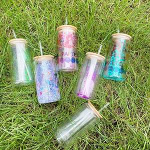 Verres à double paroi de 12 oz de haute qualité, vierges, à sublimation, avec paillettes, pour loisirs créatifs, 25 pièces, avec couvercle en bambou pour strass DIY - Product Image 5