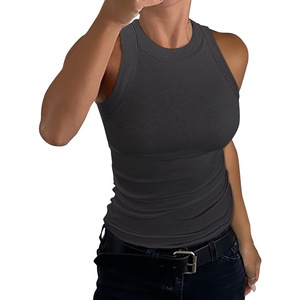 Camisola de punto acanalado para mujer, estilo dulce, cuello redondo, ajuste ceñido, con tirantes en I, Colección Verano 2026 Euro-Americana para Sitio Independiente Transfronterizo - Product Image 4
