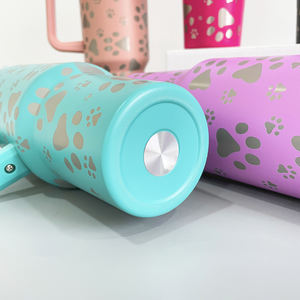 Tumbler baja tahan karat lapis ganda 40oz, Bot air cakar anjing berukir dengan pegangan dan sedotan cangkir berkemah luar ruangan - Product Image 5