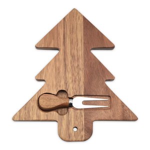 Tagliere all'ingrosso con coltello e forchetta per tagliare il formaggio Logo personalizzato in legno albero di natale - Product Image 6