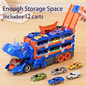 Piste de course pour les tout-petits 3-5 Transporter Truck Toys se transforme en Dino Truck avec 12 voitures Dinosaur Track Cars Toys for Boys - Product Image 4