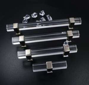 96mm 182mm 160mm carré armoire tiroir acrylique poignée tirer cuisine placard grande décoration armoire poignées Transparent - Product Image 1