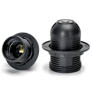 Portalampada E27 in plastica nera, con terminale a molla e filettatura completa, ideale per installazioni elettriche e adattamenti - Product Image 1