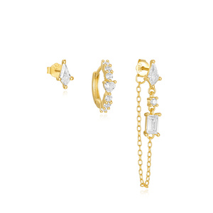 Pendientes de Aro con Estrella de Ocho Puntas, Geométricos, con Perlas y Circonitas, Chapados en Oro de 18k - Product Image 4