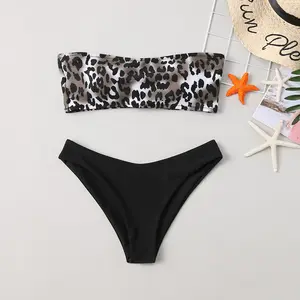 Bikini spandex imprimé léopard sexy sans manches et dos nu pour femmes pour le bain et les vêtements de sport