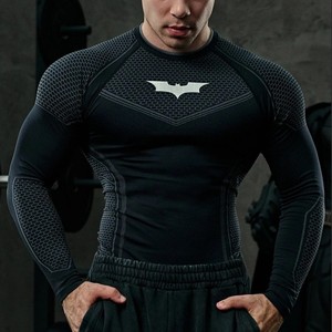 Mens Black Long-Sleeve T-Shirt 3D Digital-Print Stretch Sports <strong>Top</strong> Quick-Dry Crew-Neck Casual Sporty Sportswear YOUNGAL - Product Image 1