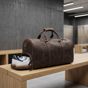Sac de voyage vintage indien personnalisé en cuir véritable fait main, en peau de vache et de buffle, léger avec fermeture éclair pour motard - Product Image 1