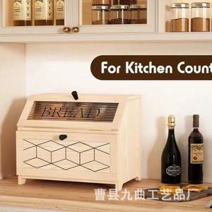 Wooden Bread Storage Box With Lid Rectangle Solid Wood Kitchen Food <b>Container</b> For Bread Snacks - Product Image 5