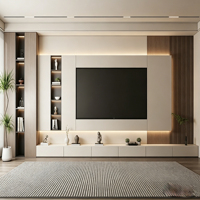 Console TV sur mesure haut de gamme, meuble TV mural avec panneau en pierre, mobilier de luxe pour salon de villa