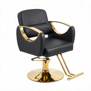 Chaise de barbier hydraulique en cuir noir, chaise de coiffure réglable en hauteur avec repose-pieds - Product Image 1