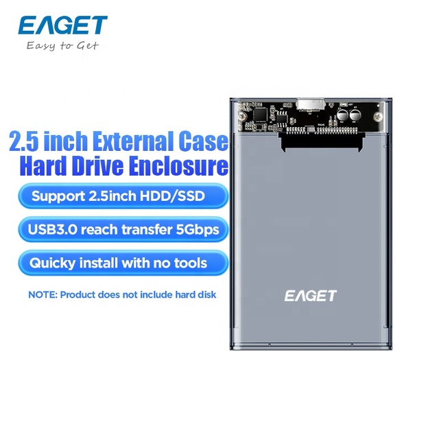 EAGET Hot Sell 2.5-inch SATA CASE Hdd Enclosure External Enclosure 5Gbps Type-C USB Interface Support 6TB SSD Enclosure Case