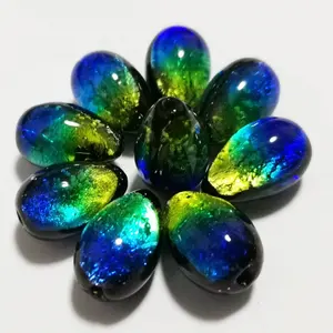 Perles de lucioles en verre fait à la main, 6 pièces, à trous complet, en forme de goutte d'eau scintillante