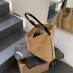 Sac seau rétro en daim à bandoulière, fourre-tout à ouverture supérieure doublé en polyester pour femme, sacs à main grande capacité pour le shopping - Product Image 1