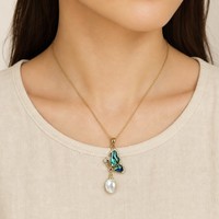 Collier pendentif papillon en argent sterling 925 avec coquille d'ormeau et perle, plaqué or 18 carats, bijoux pour femmes, vente en gros