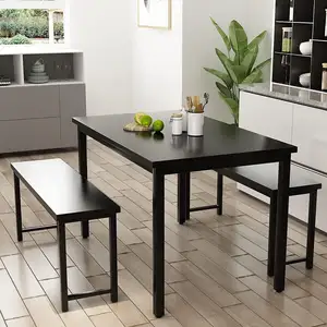 Finitura nera MDF struttura in legno e metallo 3 pezzi tavolo da pranzo e panca Set di 2 ideale salvaspazio per piccolo spazio e cucina