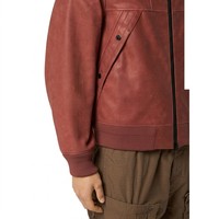 Veste en cuir véritable à capuche, style vintage, couleur rouge brique, avec logo OEM personnalisé, effet vieilli, fermeture éclair intégrale, veste bomber pour homme en cuir véritable