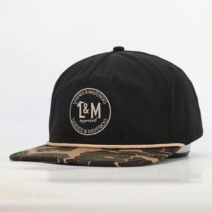 BSCI Wholesale Polyester 5 Panel Unstructured Snapback Cap 256 Rope Embroidery <b>Patch</b> Camo Caps for Outdoor Party Travel Beach - Product Image 1