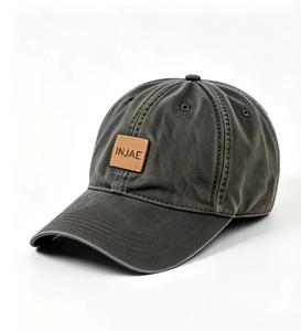 OEM Custom Trendy Vintage Baseball <b>Cap</b> Washed Cotton 5-Panel Leather Patch Unstructured Design Adjustable Metal Buckle Closure - Product Image 1