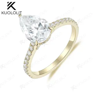 Anillos Kuololit HK de Moissanita de 4CT D/VVS1 para Mujer, Oro Amarillo Sólido de 14K, 10K, 925, Plata, Forma de Pera, para Aniversario, Boda, Compromiso - Product Image 1