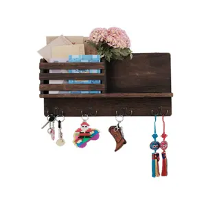 4 Dubbele Sleutel Haken En Een Drijvende Plank Rustieke Wandmontage Mail Houder Houten Mail Sorter Organizer