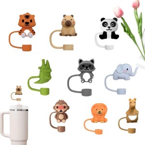 En gros, embouts de paille en silicone 3D en forme d'animaux marins, créatifs, de dessin animé, pour pailles de 10 mm - Product Image 1