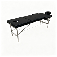 Lit de massage pliant en acier inoxydable, lit à trois sections pour extensions de cils, surface en cuir noir haut de gamme, lit de massage facial