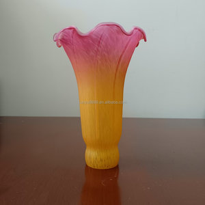 Antique European Hand-Crafted Blown Glass Lamp Shade Peach Color Pond Lily Design 6" Height Light Cover Easy Installation Lamps - Product Image 5