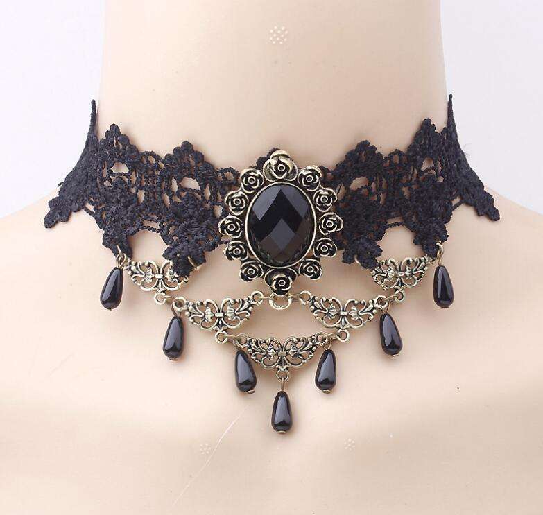 Classic Gothic Tattoo Black Velvet Choker Necklace Set with