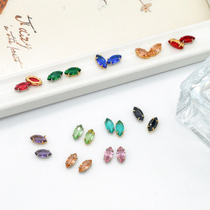 Strass en zircon synthétique marquise, sertis à la main, base dorée, ovale à quatre trous, pour accessoires de robe de mariée et de chaussures DIY - Product Image 2