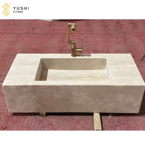 YUSHI Évier en travertin Beige en pierre naturelle Rectangle à montage mural personnalisé pour lavabo de comptoir de salle de bain - Product Image 1