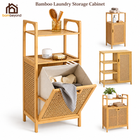 Panier à linge avec étagères de rangement en bambou, armoire à vêtements en rotin avec doublure amovible pour salle de bain et chambre à coucher