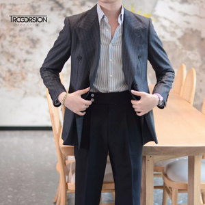 <span class=keywords><strong>Camicia</strong></span> da <span class=keywords><strong>uomo</strong></span> Business Casual Slim a maniche lunghe per la primavera estate a righe alla moda Design antirughe traspirante senza ferro - Product Image 5