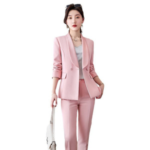 Pink Women's Suit <b>Set</b> Three Quarter Sleeve Worsted Anti-Wrinkle <b>Office</b> Lady Leisure Two-Piece MYT603 - Product Image 5